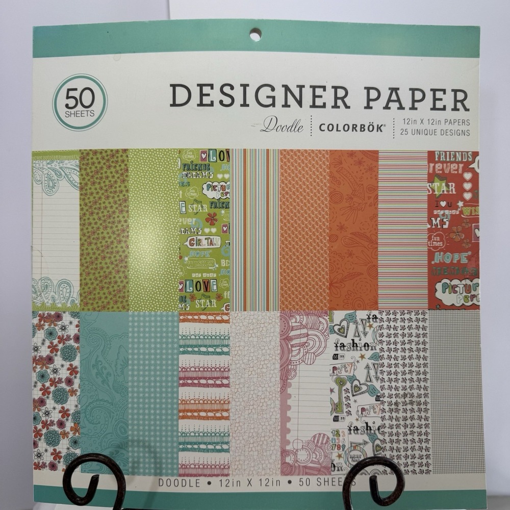 Colorbok 75387 Designer Paper Pad Doodle, 12" x 12" "Doodle" New 50 Sheets